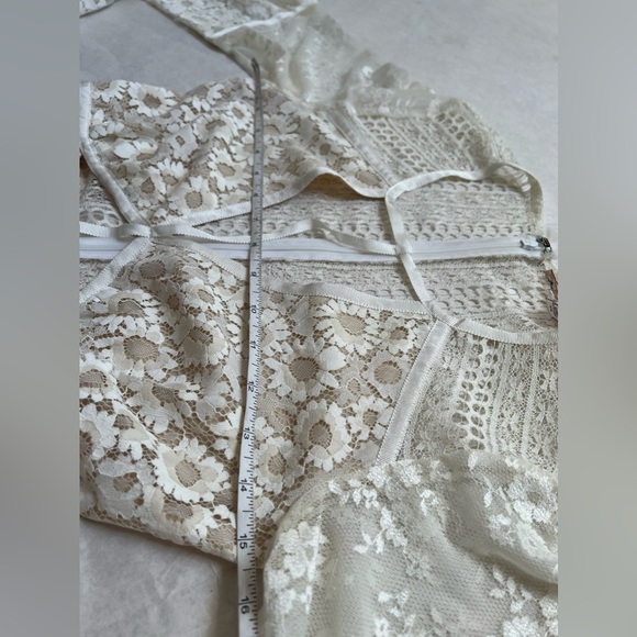 For Love & Lemons Daisy Dress Ivory Sz XS Mini Lace Long Balloon Sleeve V-neck - Picture 7 of 11